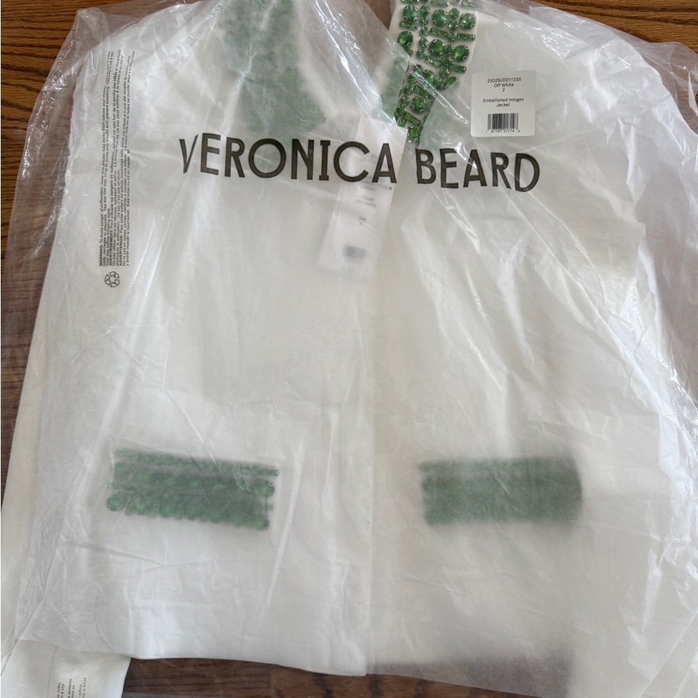 Veronica Beard Embellished Imogen
Jacket White Jacket with Green Accents